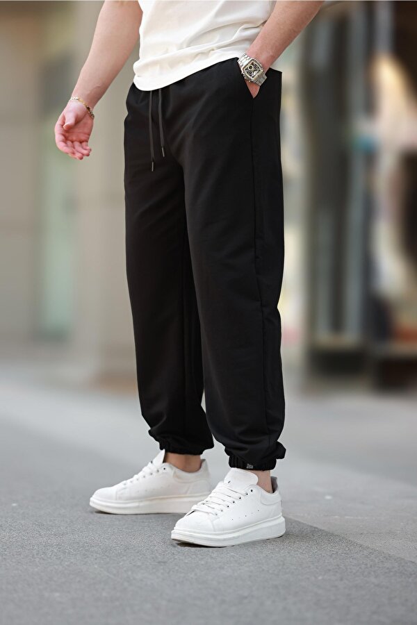 Siyah Rahat Kesim Paçası Lastikli  Erkek Eşofman Altı E6573