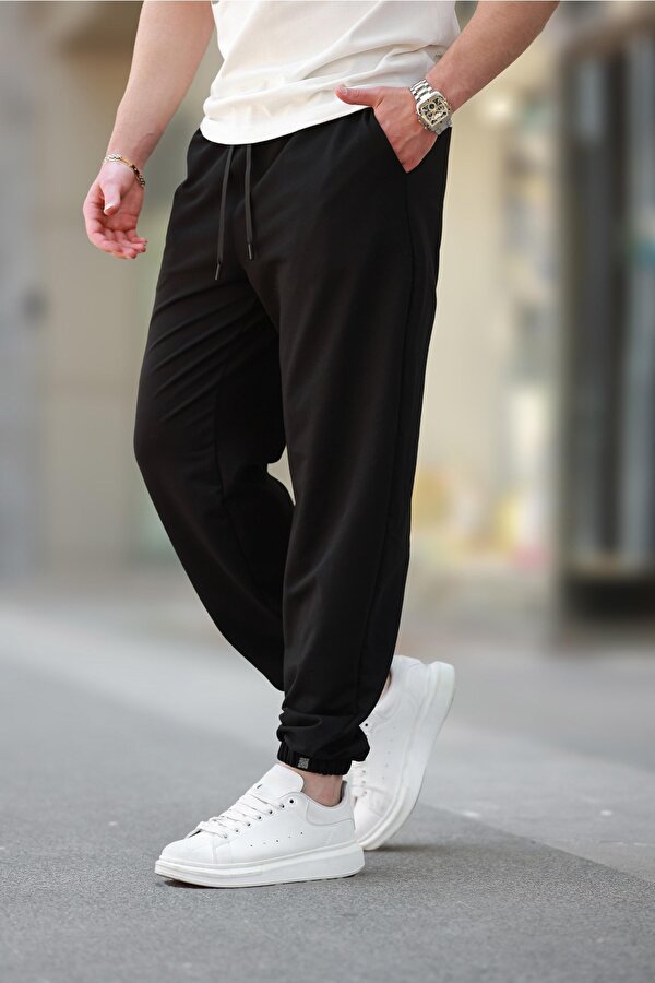 Siyah Rahat Kesim Paçası Lastikli  Erkek Eşofman Altı E6573