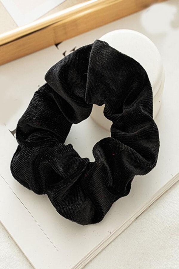 Kadın Siyah Büyük Boy Kadife Saç Lastik Toka