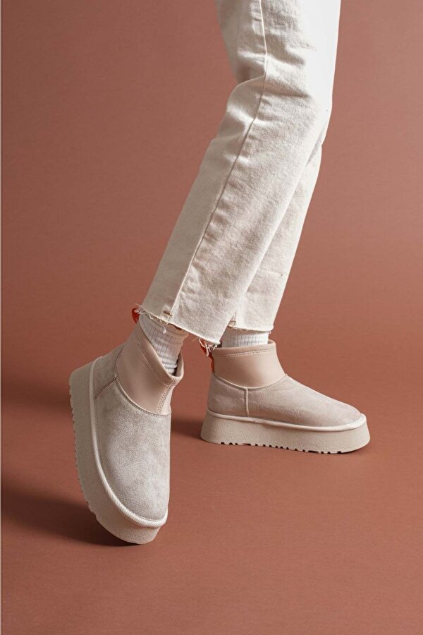 Bej Süet Kadın Düz Bot