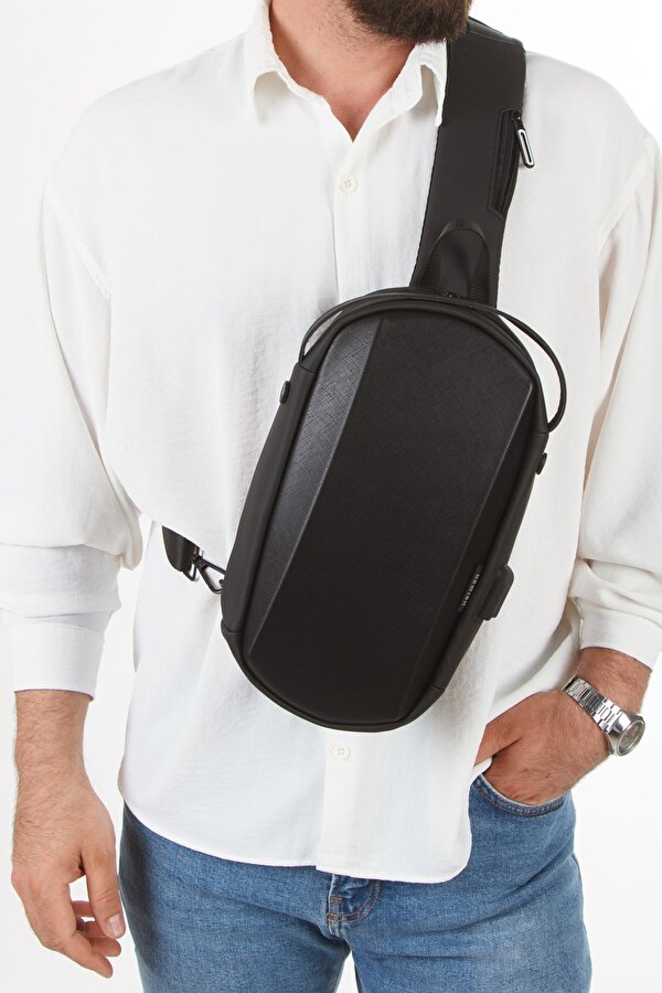 Erkek Siyah Usb Çıkışlı Çapraz Askılı Omuz ve Bel Çantası new246