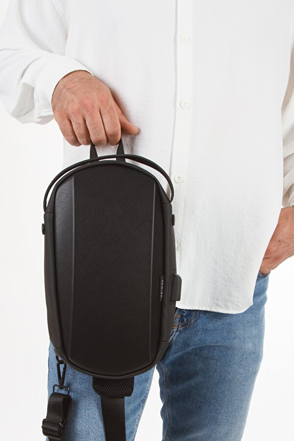 Erkek Siyah Usb Çıkışlı Çapraz Askılı Omuz ve Bel Çantası new246