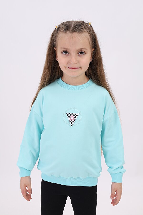 Toontoy Kız Çocuk Relax Fit Bisiklet Yaka Düşük Omuz Nakış Baskılı Sweatshirt -  2 İplik