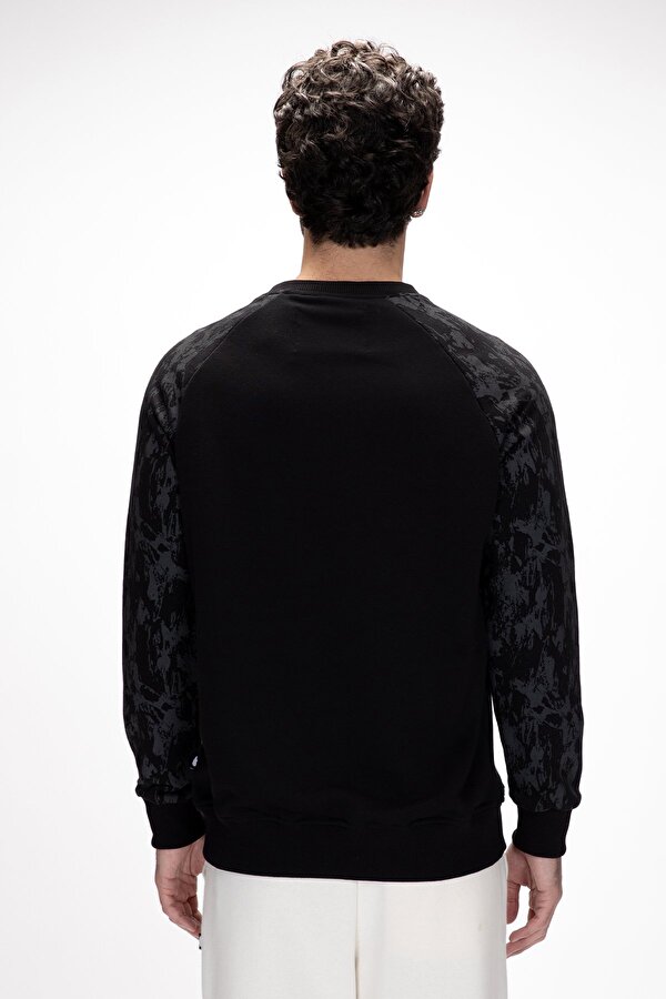 Deep Si̇yah Crewneck Erkek Baskılı Sweatshirt