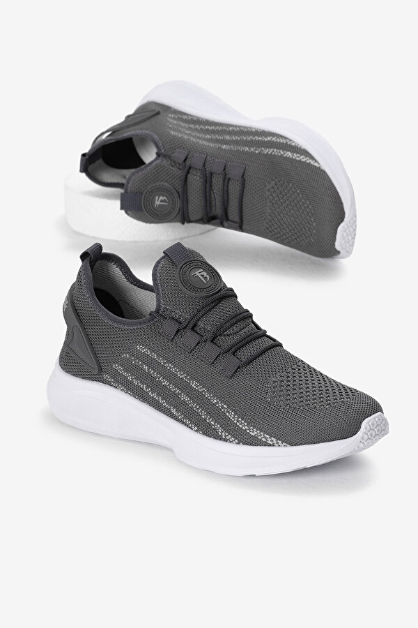 Unisex Füme Termo Taban Şerit Detaylı Bağcıklı Triko Spor Ayakkabı