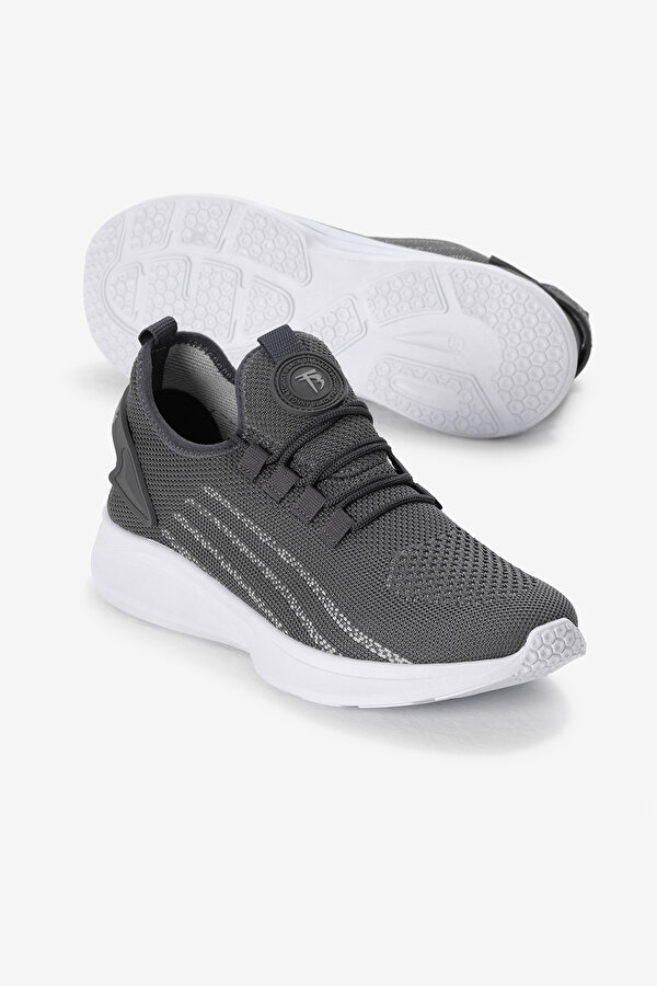 Unisex Füme Termo Taban Şerit Detaylı Bağcıklı Triko Spor Ayakkabı