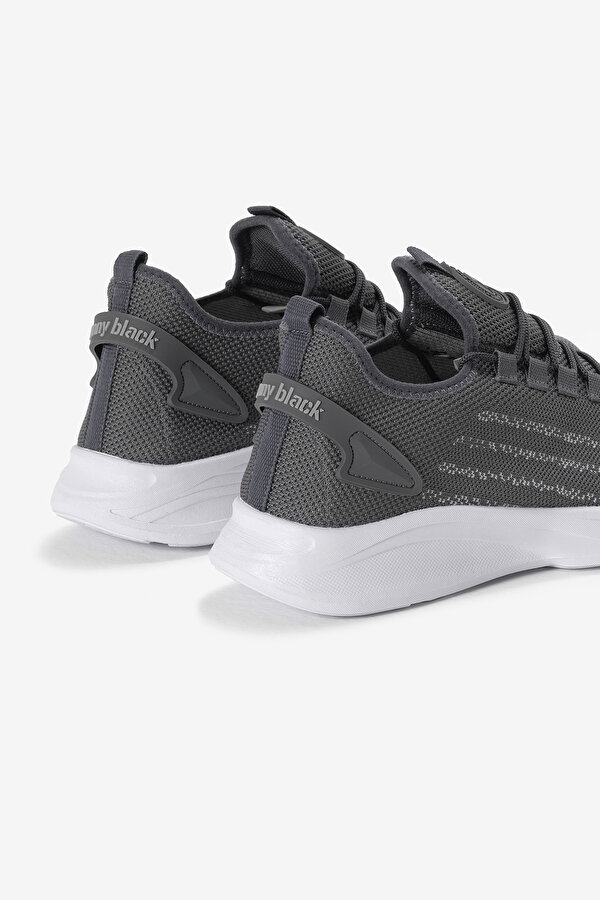 Unisex Füme Termo Taban Şerit Detaylı Bağcıklı Triko Spor Ayakkabı