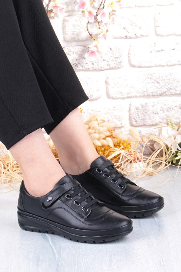 7666 Comfort Yumuşak Esnek Kauçuk Kaymaz Taban Hakiki Deri Kadın Ayakkabı