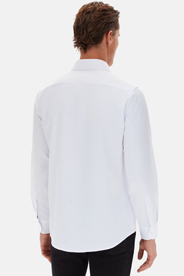 Ds Damat Slim Fit Beyaz İtalyan Yaka Armürlü Uzun Kollu Kolay Ütülenebilir Nefes Alan Dört Mevsim Gö