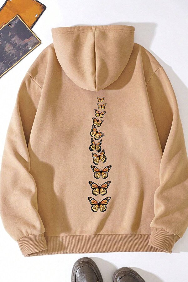 Unisex Oversize Sırt  Kelebek Baskılı Sweatshirt - 3 Al 1 Öde