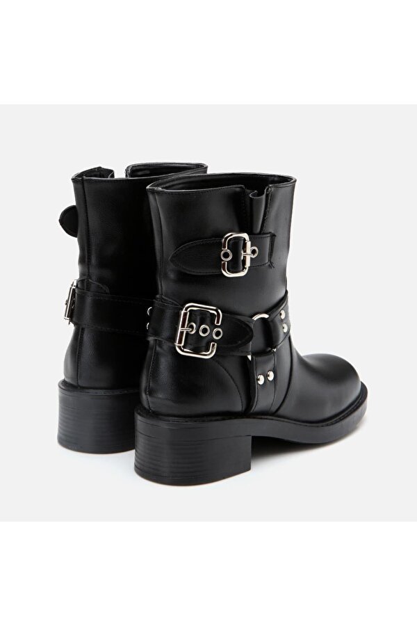 Siyah Kadın Tokalı Düz Bot