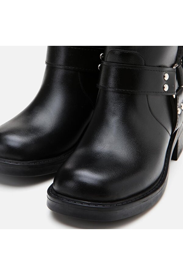 Siyah Kadın Tokalı Düz Bot