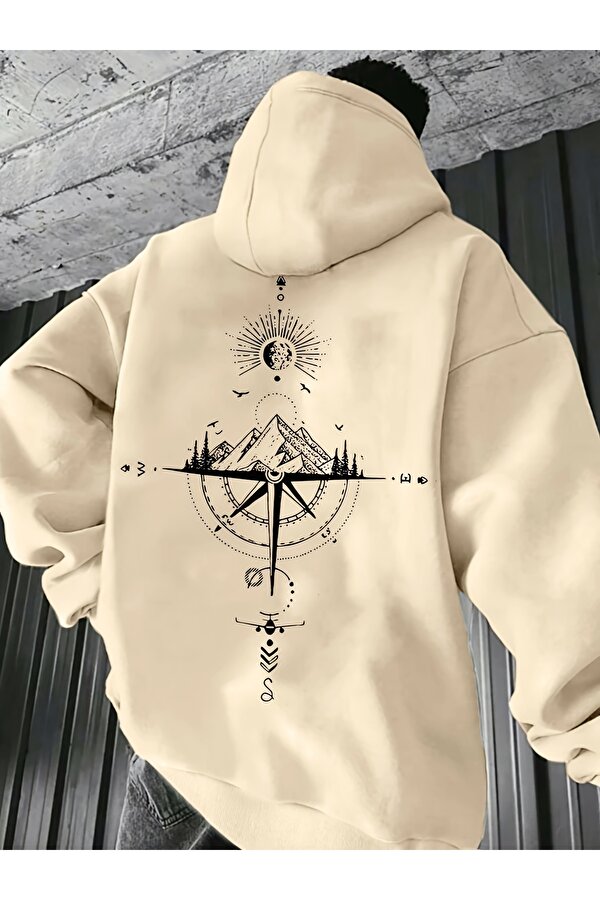 Unisex Yon Gosteren Pusula Baskılı Oversize Sweatshirt - 3 Al 1 Öde
