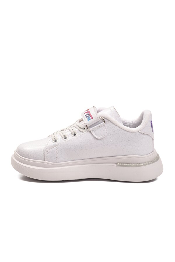 Beyaz Rugan Simli Cırtlı Hafif Esnek Kız Çocuk Spor Ayakkabı 2540-26K P