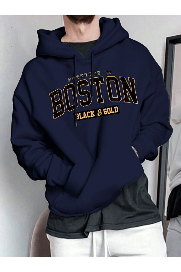 Unisex Boston Baskılı Oversize Sweatshirt