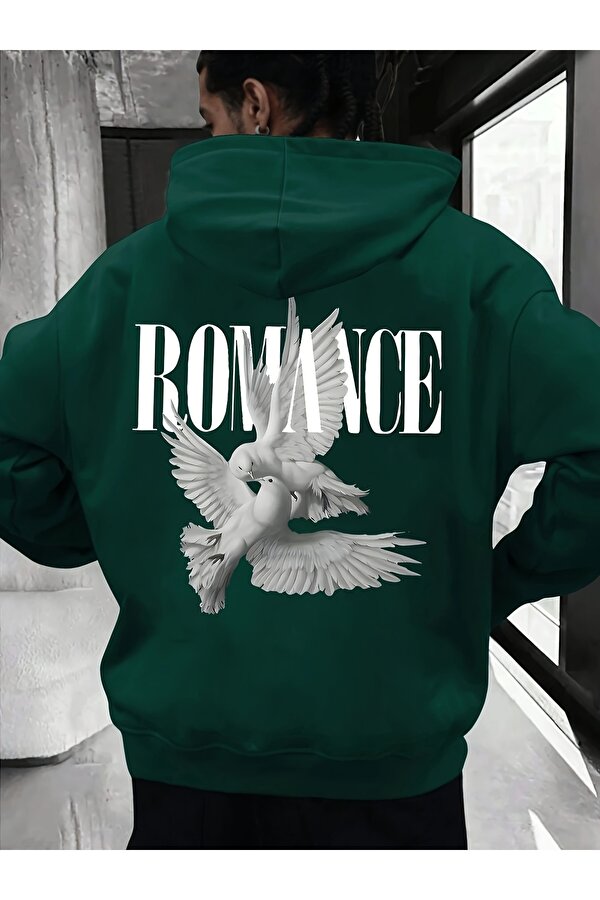 Unisex Romance Sirt Detayli Baskılı Oversize Sweatshirt