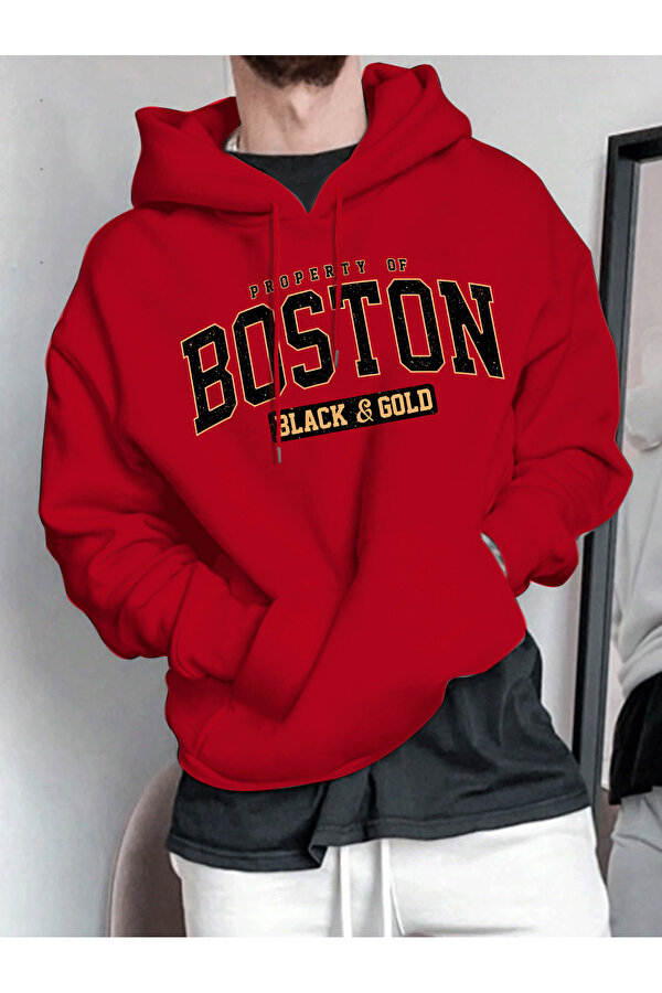Unisex Boston Baskılı Oversize Sweatshirt
