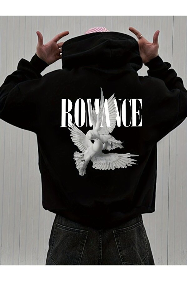 Unisex Romance Sirt Detayli Baskılı Oversize Sweatshirt