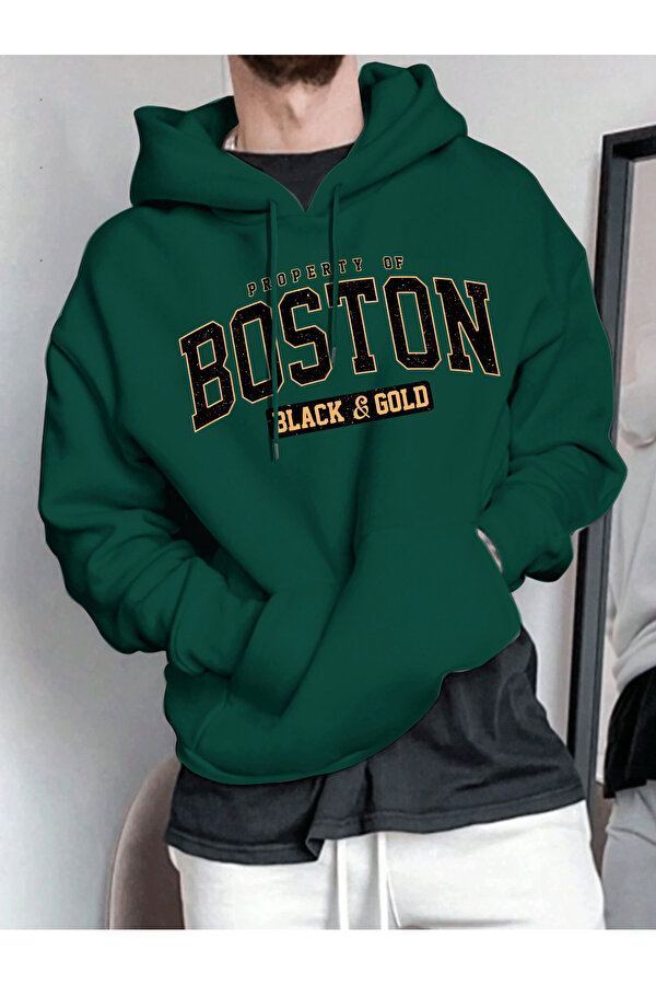 Unisex Boston Baskılı Oversize Sweatshirt