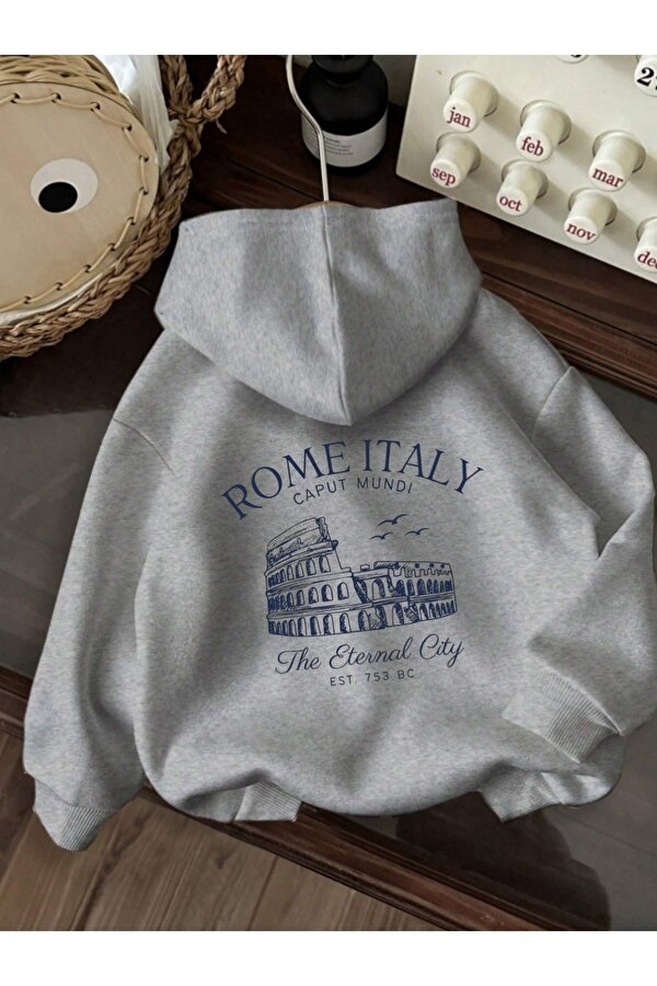 Unisex Rome Italy Baskılı Oversize Sweatshirt