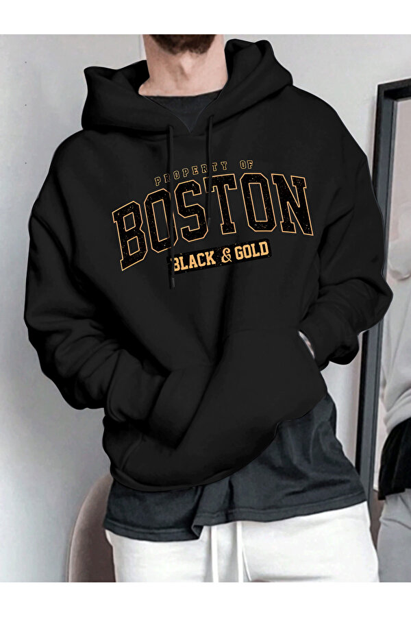 Unisex Boston Baskılı Oversize Sweatshirt