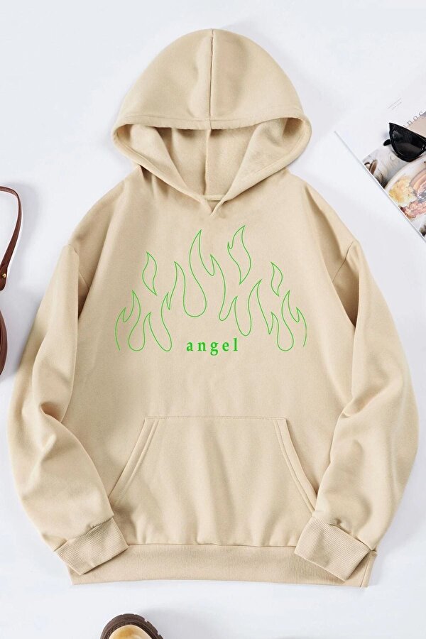 Unisex Green Angel Fire Sweatshirt - 3 Al 1 Öde