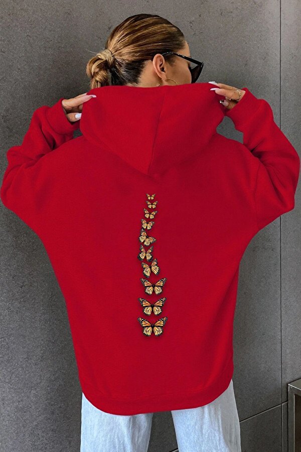 Unisex Oversize Sırt Kral Kelebek Baskılı Sweatshirt - 3 Al 1 Öde