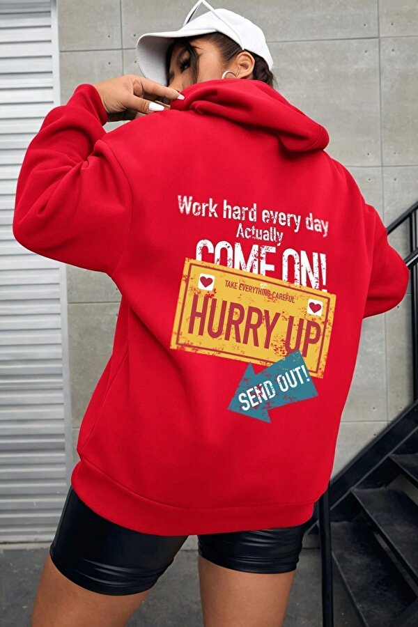 Unisex Oversize Hurry Up Baskılı Sweatshirt - 3 Al 1 Öde