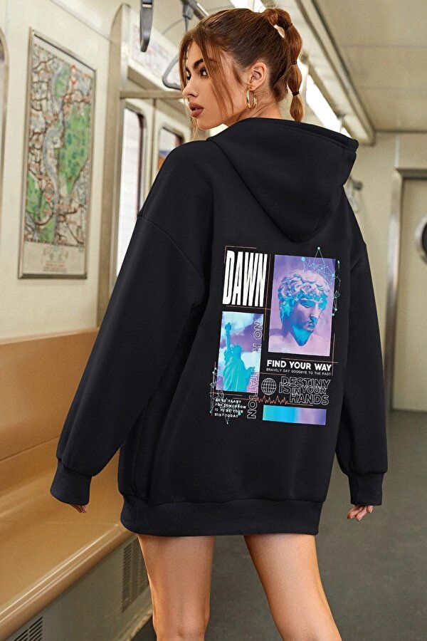 Unisex Oversize DAWN Baskılı Sweatshirt - 3 Al 1 Öde