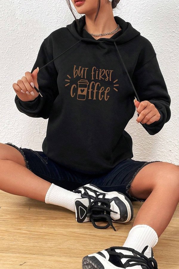 Unisex Oversize But First Coffee Baskılı Sweatshirt - FLO 3 Al 1 Öde