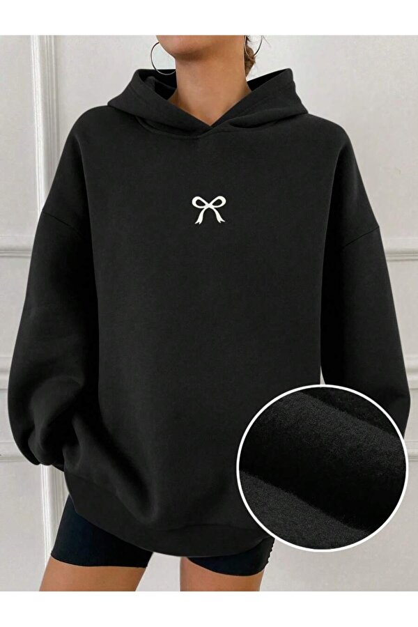 Unisex Minik Kurdele Baskılı Oversize Sweatshirt