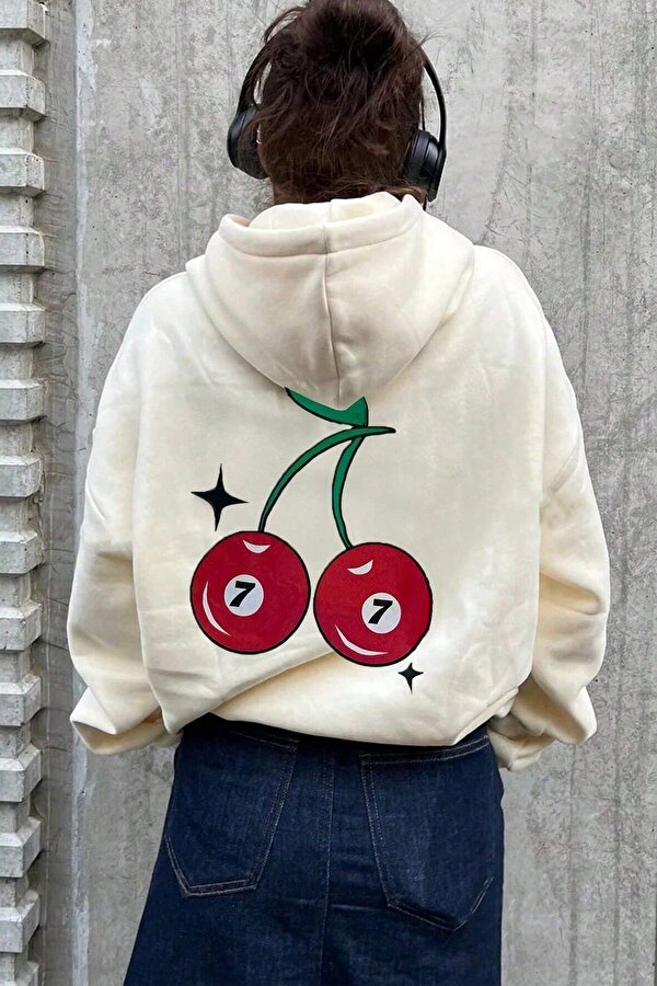 Kiraz 7 Baskılı Oversize Sweatshirt - 3 Al 1 Öde