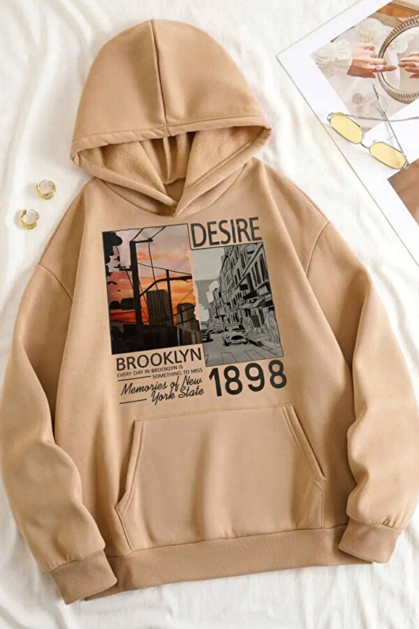 Unisex Desire Brooklyn Baskılı Oversize Sweatshirt - 3 Al 1 Öde