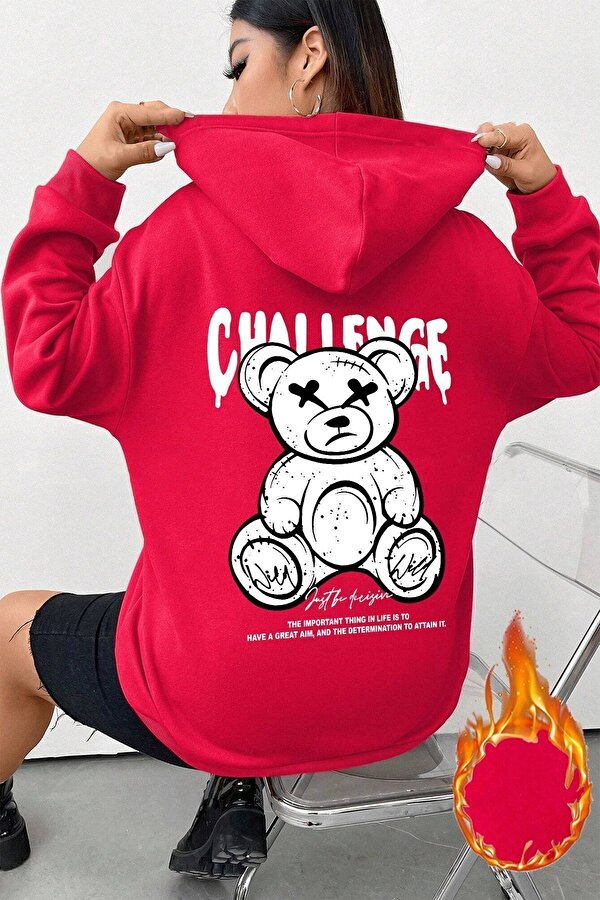 Challange Bear Baskılı Oversize Sweatshirt - 3 Al 1 Öde