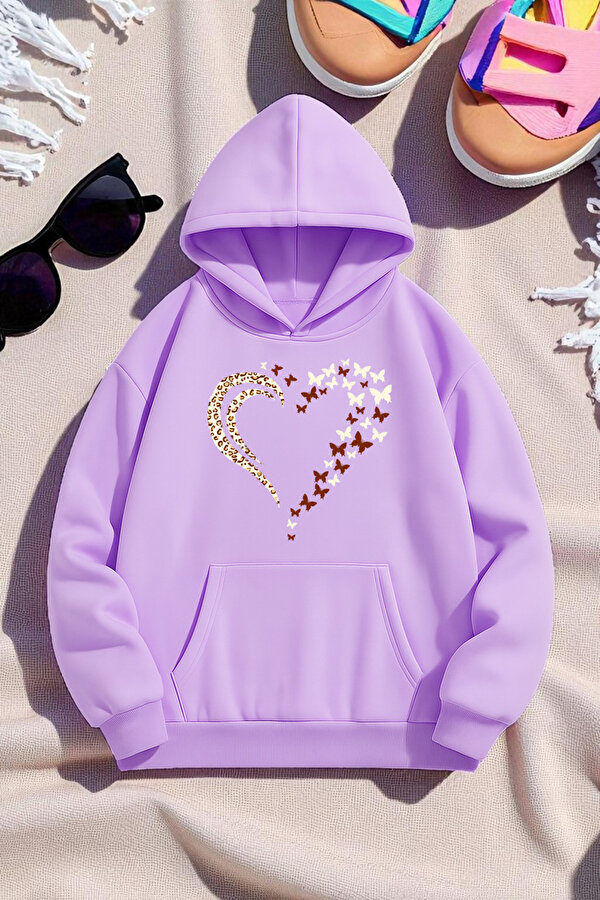 Unisex Leopar Kalp Desenli Baskılı Oversize Sweatshirt - 3 Al 1 Öde