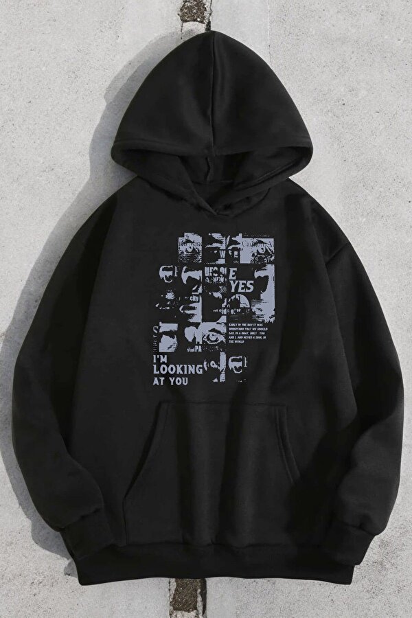 Looking Baskılı Oversize Sweatshirt - 3 Al 1 Öde
