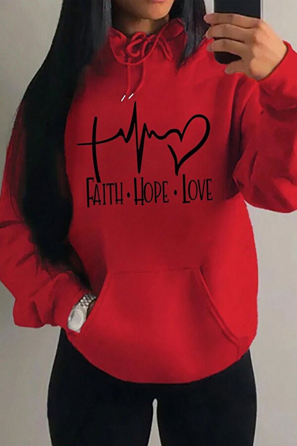 Faith Hope Love Baskılı Oversize Sweatshirt - 3 Al 1 Öde