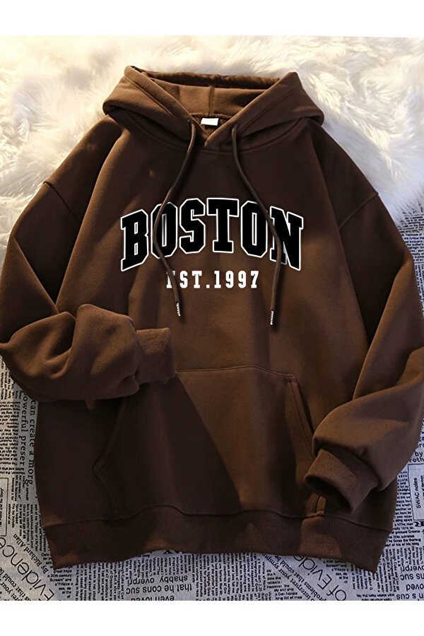 Unisex Boston Baskılı Oversize Sweatshirt