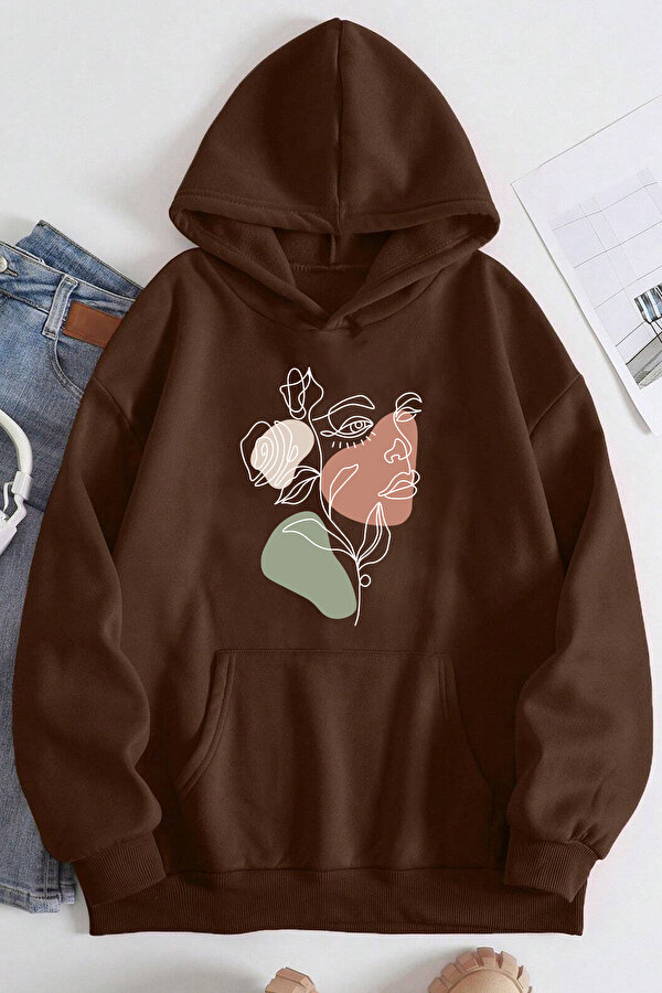 Unisex Portrait & Flower Baskılı Oversize Sweatshirt - FLO 3 Al 1 Öde