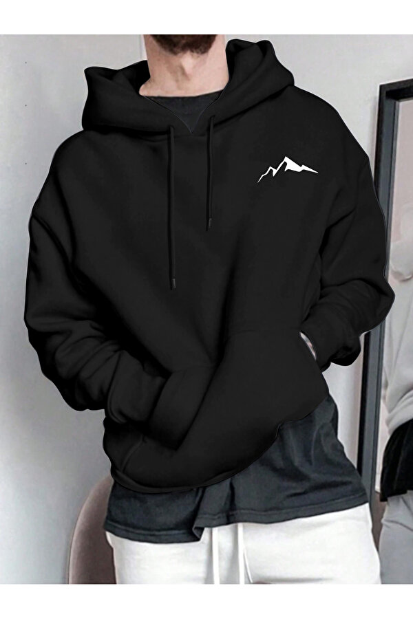 Unisex Minimal Dag Baskılı Oversize Sweatshirt