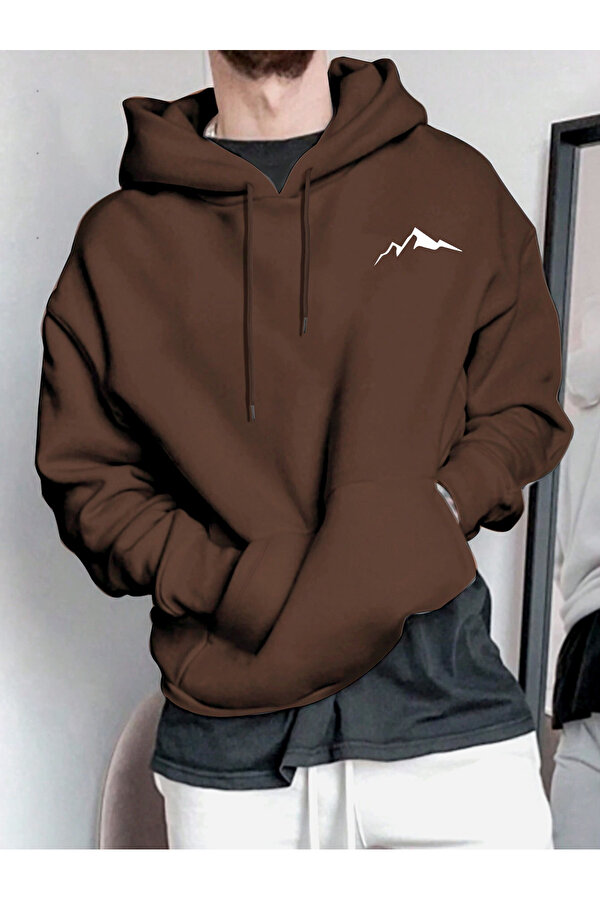 Unisex Minimal Dag Baskılı Oversize Sweatshirt