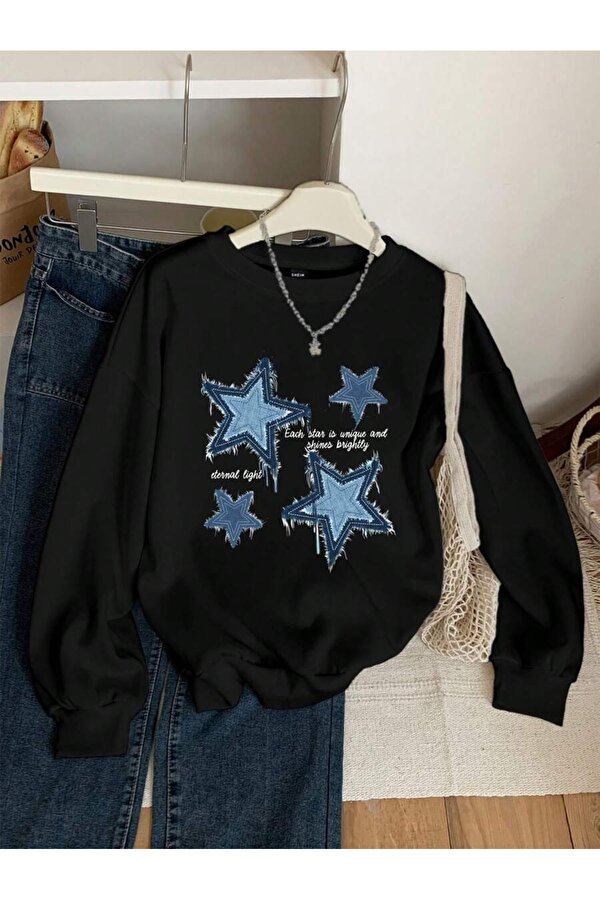 Unisex Yildizlar Baskılı Oversize Sıfır Yaka - FLO 3 Al 1 Öde