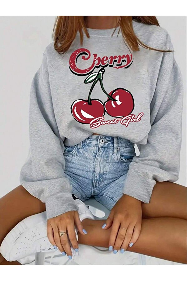 Unisex Sweet Girl Cherry Baskılı Oversize Sweatshirt - FLO 3 Al 1 Öde