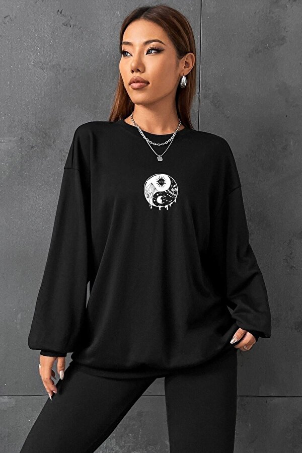 Unisex Yin & Yang Bisiklet Yaka Sweatshirt - 3 Al 1 Öde