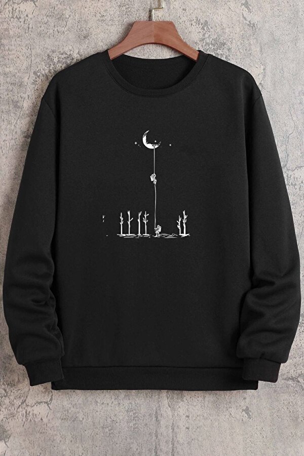 Unisex Uzay Temalı Bisiklet Yaka Sweatshirt - 3 Al 1 Öde