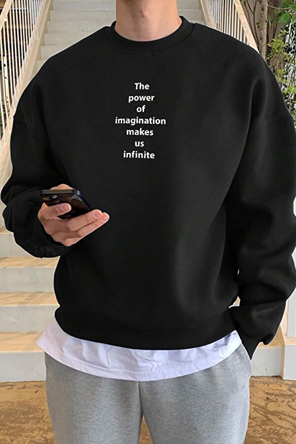 Unisex The Power Baskılı Bisiklet Yaka Sweatshirt - 3 Al 1 Öde