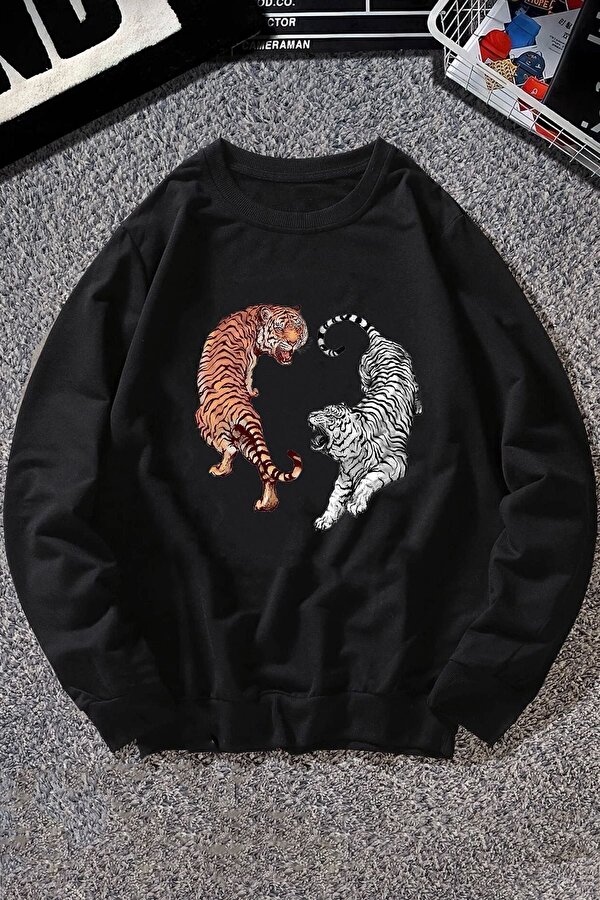 Unisex Tiger Bisiklet Yaka Sweatshirt - FLO 3 Al 1 Öde