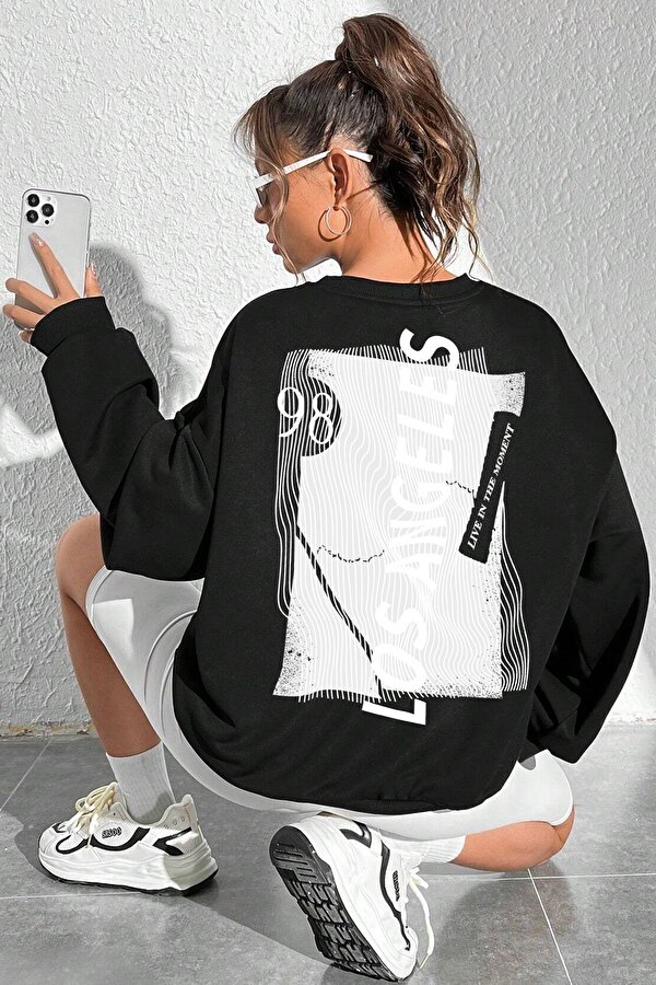 Unisex Los Angles Baskılı Bisiklet Yaka Sweatshirt - 3 Al 1 Öde
