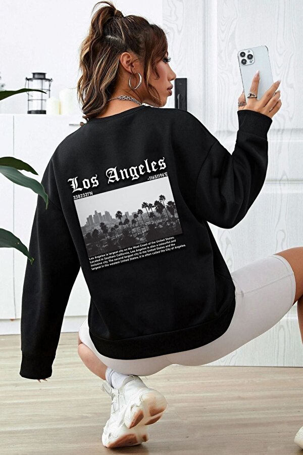 Unisex Los Angles Baskılı Bisiklet Yaka Sweatshirt - FLO 3 Al 1 Öde