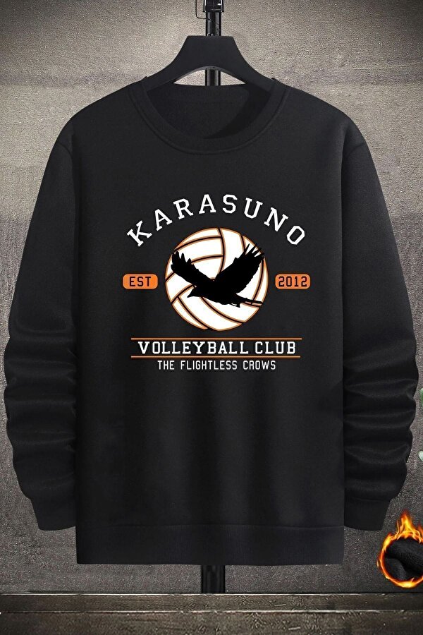 Unisex Karasuno Bisiklet Yaka Sweatshirt - 3 Al 1 Öde